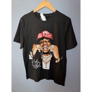 Romwe Mens XS Active Lifestyle Graphic Tee Black Short Sleeve Streetwear T-Shirt